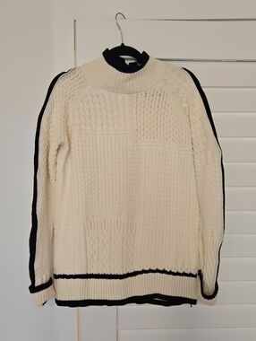 Cream Cable Knit Sweater with Black Trim - Women's